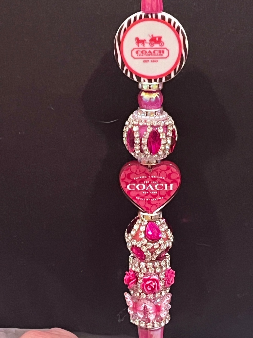 Designer inspired Pink Heart Logo silicone focal fancy beaded pen